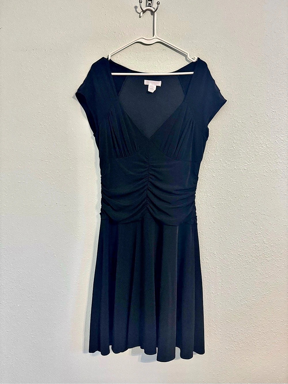 White House Black Market Black Ruched Midi Dress Size Large